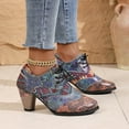 thumbnail image 5 of Juosiy Ankle Boots for Women Vintage Floral Print Pointed Toe Mid Heel Lace Up Short Booties, 5 of 9