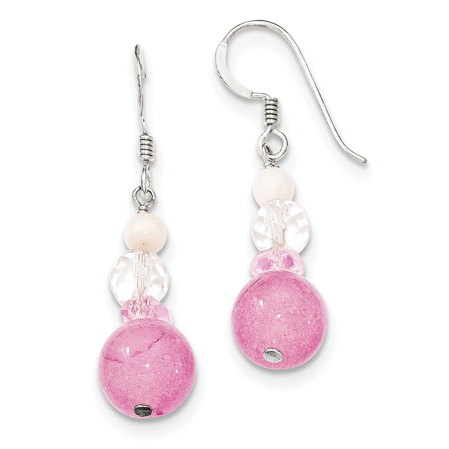 Sterling Silver Pink White Crystal Jade Mother Of Pearl Dangle Earrings Sterling Silver Pink White Crystal Jade Mother Of Pearl Dangle Earrings
