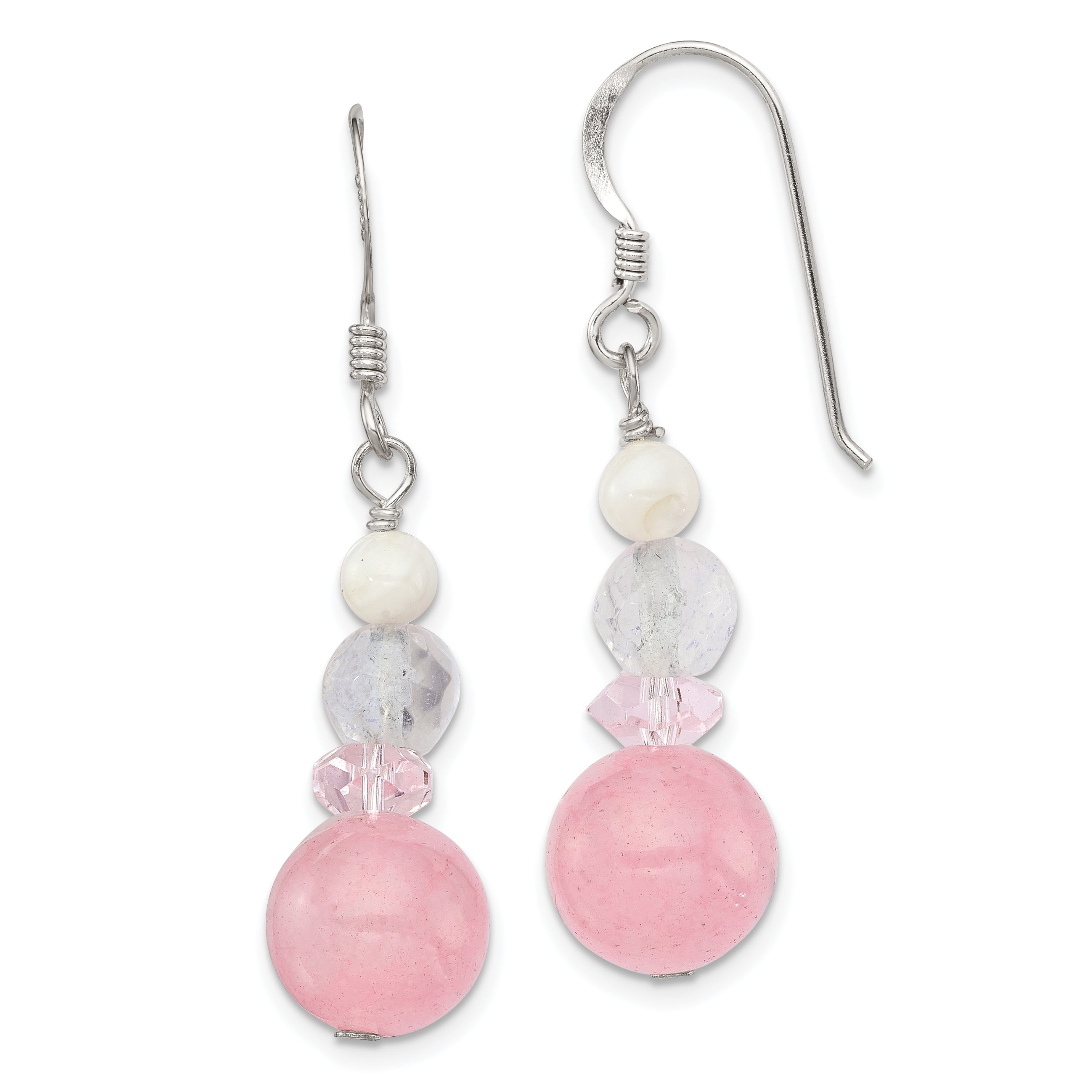 Sterling Silver Pink White Crystal Jade Mother Of Pearl Dangle Earrings Sterling Silver Pink White Crystal Jade Mother Of Pearl Dangle Earrings