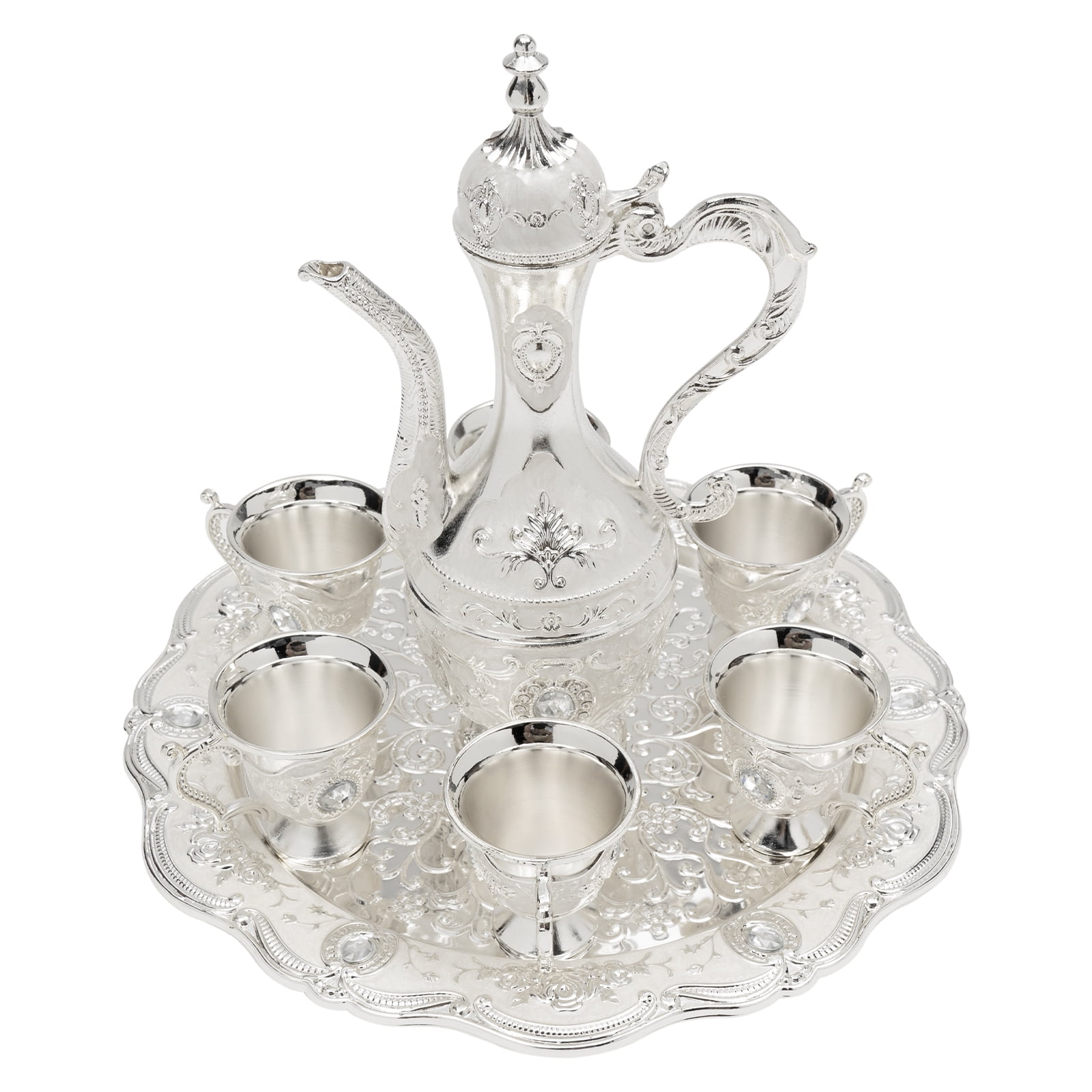 Vintage Metal Tea Set Coffee Set with Teapot, 6 Cups and Serving
