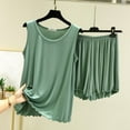 thumbnail image 2 of Cotton Pajamas for Women Set Ultra Soft Textured Loungewear Suit Crew Neck Tee Short Sleeve Tops Cropped Elastic High Waist Shorts with Pockets, 2 of 3