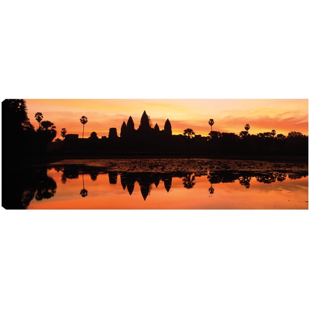 Cuadro Decorativo - Siluetas de Angkor Wat Jr Impresión en canvas, estrechado.