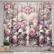 Ambesonne Romantic Kitchen Curtains, Pastel Love Garden Flowers, 55"x45", Pale Pink Peach and Lilac