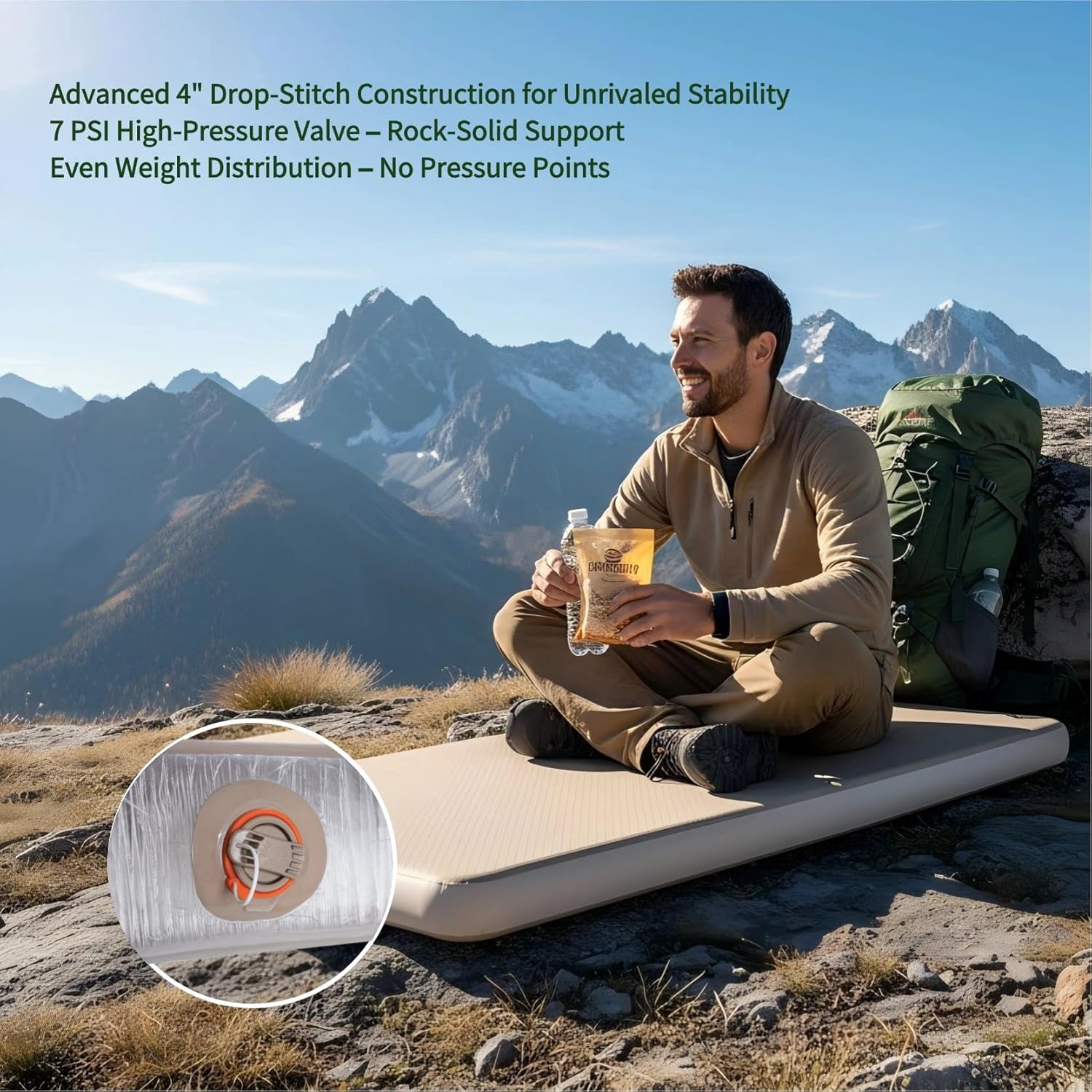 4 Inch Drop  Camping Sleeping Pad Inflatable  Mattress with Firm Support Fast Inflation Portable Tent Bed
