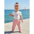 thumbnail image 4 of BemeyourBBs Preemie Newborn Baby Girl Little Sister Outfit Cute Infant Baby Girls Spring Summer Fall Clothes 0 3 6 Months Bow Ribbed Short Sleeve Romper Pants and Headband 3pcs Set, 4 of 9
