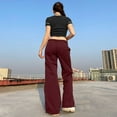 thumbnail image 5 of XFLWAM Button Fly Boyfriend Jeans for Women Baggy Straight Leg Low Rise Cargo Vintage Long Denim Pants Wine Red XXL, 5 of 8