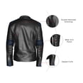 thumbnail image 2 of NomiLeather black leather jacket | mens leather jacket and genuine leather jacket men (Black With Blue Strip ) XXX-Large, 2 of 7