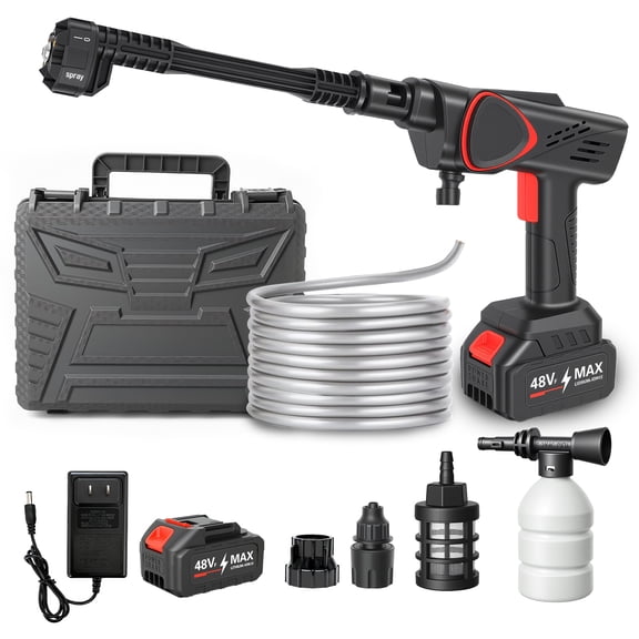 6-in-1 Rotating Nozzle Cordless Pressure Washer, 21V 4.0Ah Battery 45-60Mins Runtime Portable Cleaner with Dual Water Intake for Home& Outdoor