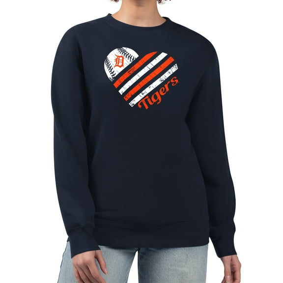 Women's G-III 4Her by Carl Banks Navy Detroit Tigers Heart Logo Fleece Pullover Sweatshirt