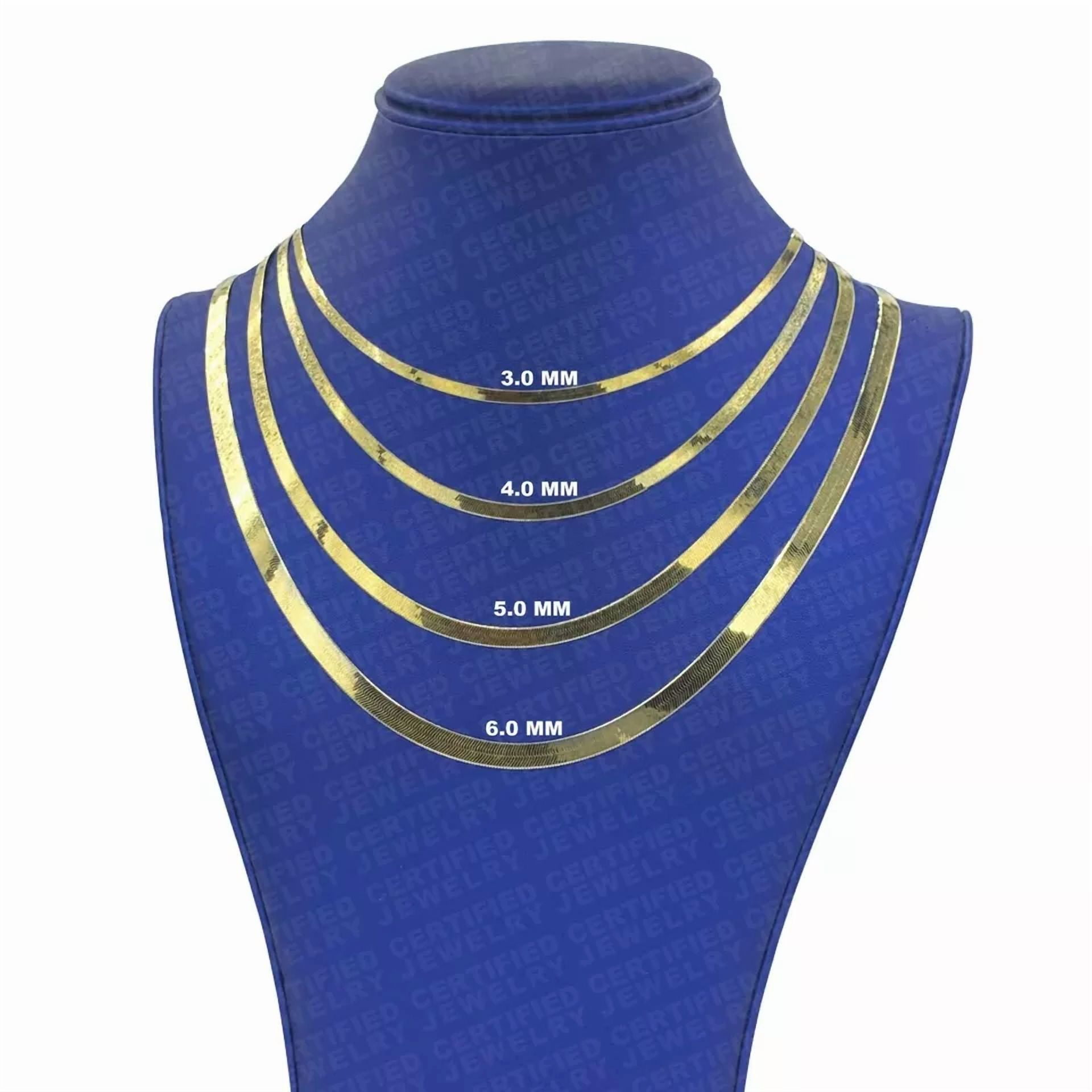 Solid 14K Yellow Gold Herringbone Chain Necklace