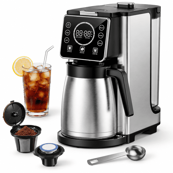 Dual Brew Single Serve & Carafe Coffee Maker, Fits 6-32oz Sizes, 95oz Removable Reservoir
