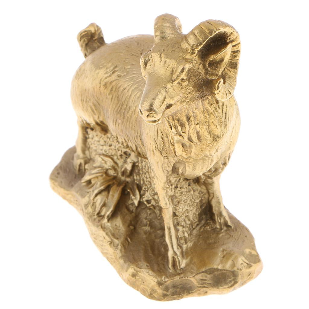 2 Lucky Money Brass Chinese Zodiac Animal Sculpture Feng Shui Goat Ox Statue 