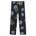 thumbnail image 4 of Black Background Blue Floral Pattern Fabric Winter Female Pants Flannel High Waist Women Pants Lady Warm Straight Leg Plush Trousers, 4 of 7
