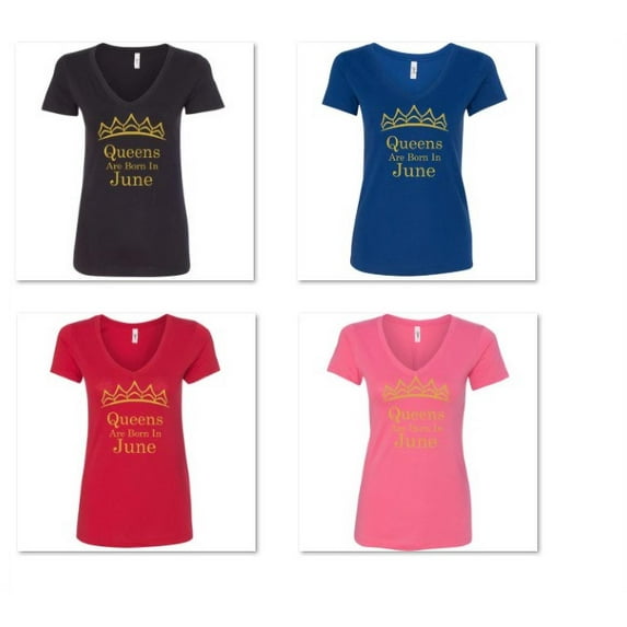 Queens Are Born In June Tiara V-neck Lady T-shirt Short Sleeve T-Shirt Soft and Comfy Shirt, Lightweight Shirt Royal Blue Birthday Tee Medium