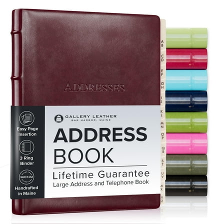 Gallery Leather Desk Address Book - Acadia Burgundy - 9" x 7"