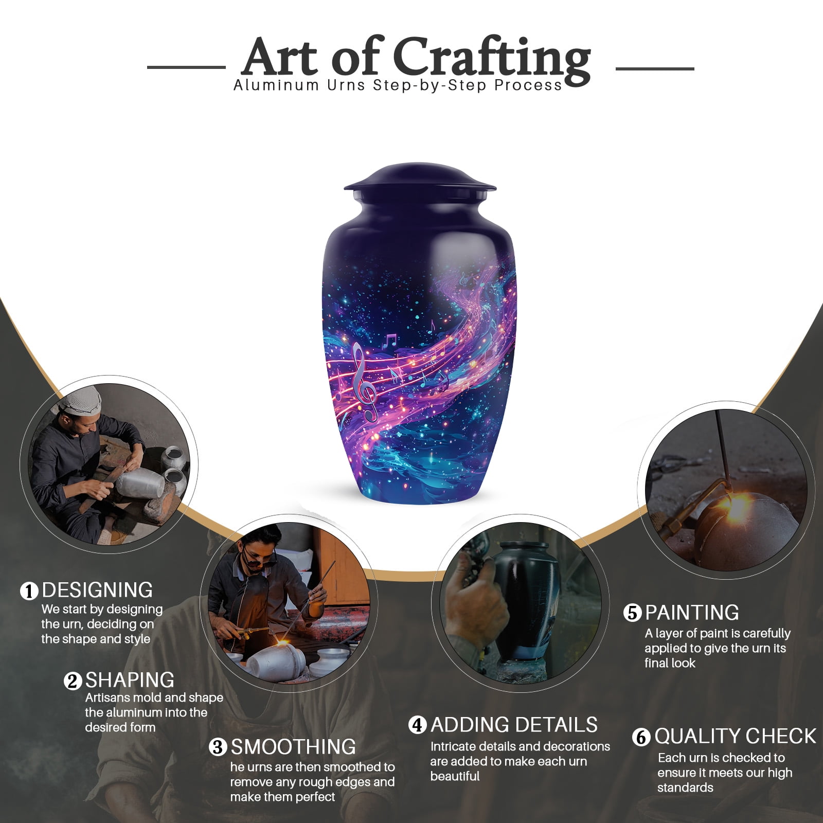 KARYLIZ Music Cremation Urn For Ashes For Women, Large Purple Funeral Urns For Human Ashes Adult Man, Musical Night Sky Small Urns For Keepsake, Burial Urn for Male (10 Inch & 3 Inch, Set of 5)