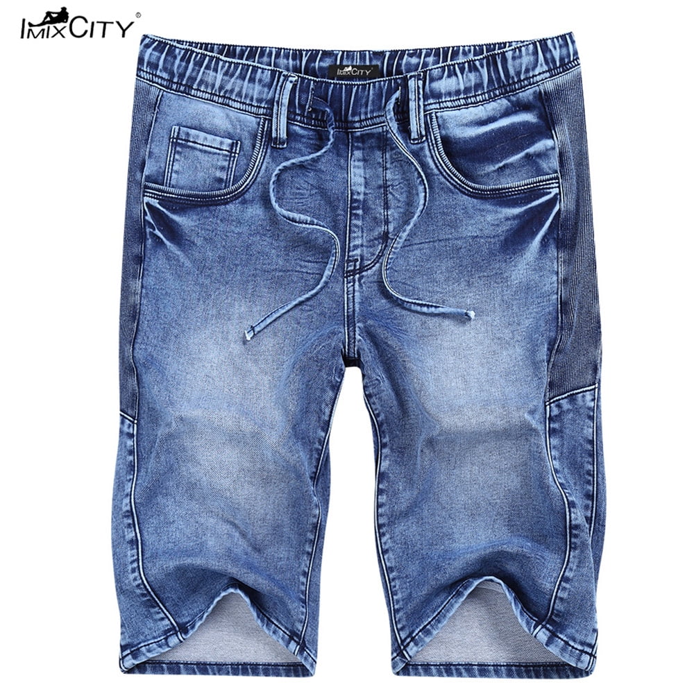 mens elastic waist jean shorts