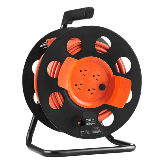100ft Extension Cord Reel 14AWG SJTOW Power Cord w/ 4 Outlets Portable