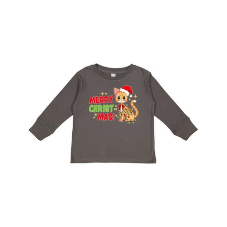 

Inktastic Merry Christmas Cute Cat with Colorful Lights Gift Toddler Boy or Toddler Girl Long Sleeve T-Shirt