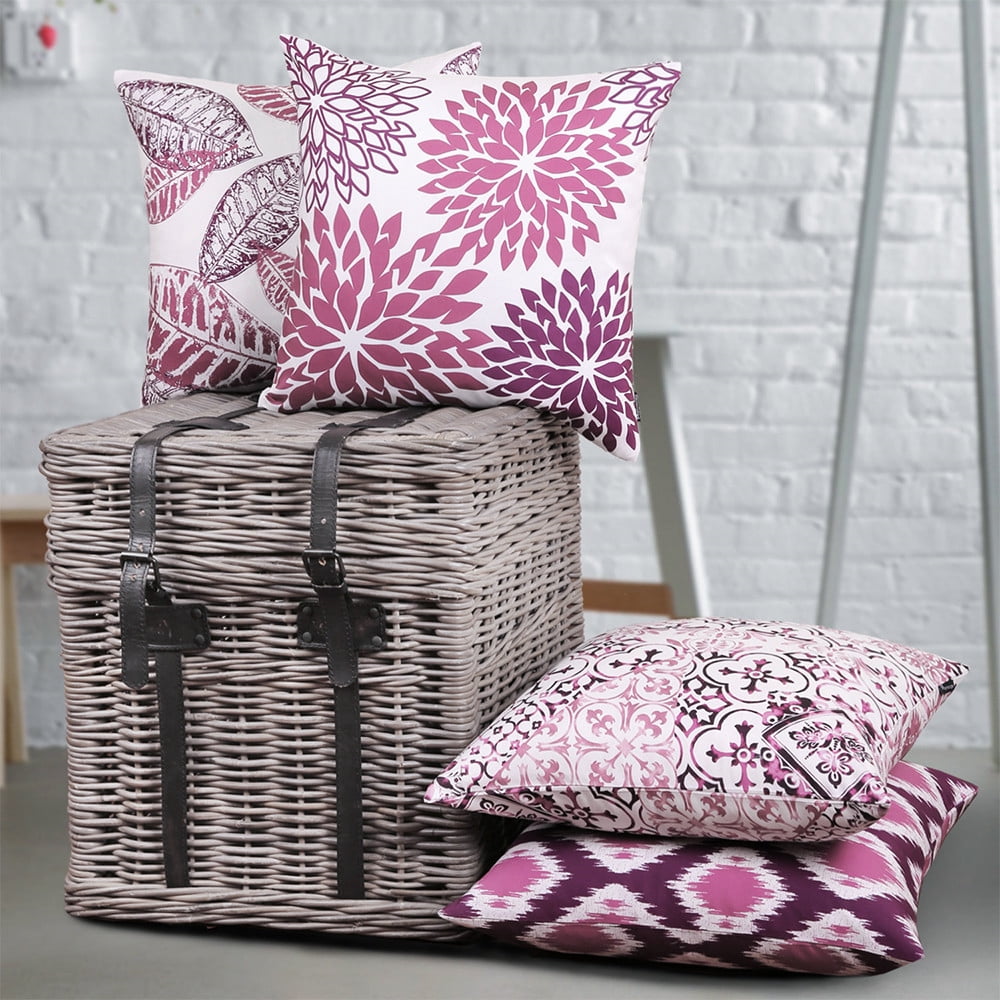 Phantoscope New Living Series Double-sided Design Decorative Throw Pillow Cover, 18" x 18", Gray/Purple, 4 Pack