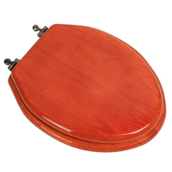 Designer Solid Elongated Oak Wood Toilet Seat with Oil Rubbed Bronze Hinges, American Cherry