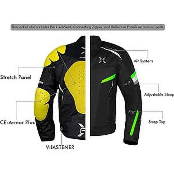 FTX Motorcycle Jacket For Men Waterproof Riding Jacket Textile Windproof Men's Safety Jacket Textile Motorbike CE Armored All Season Hi-Vis Reflective Jacket (Black/Yellow Fluorescent, xx_l)