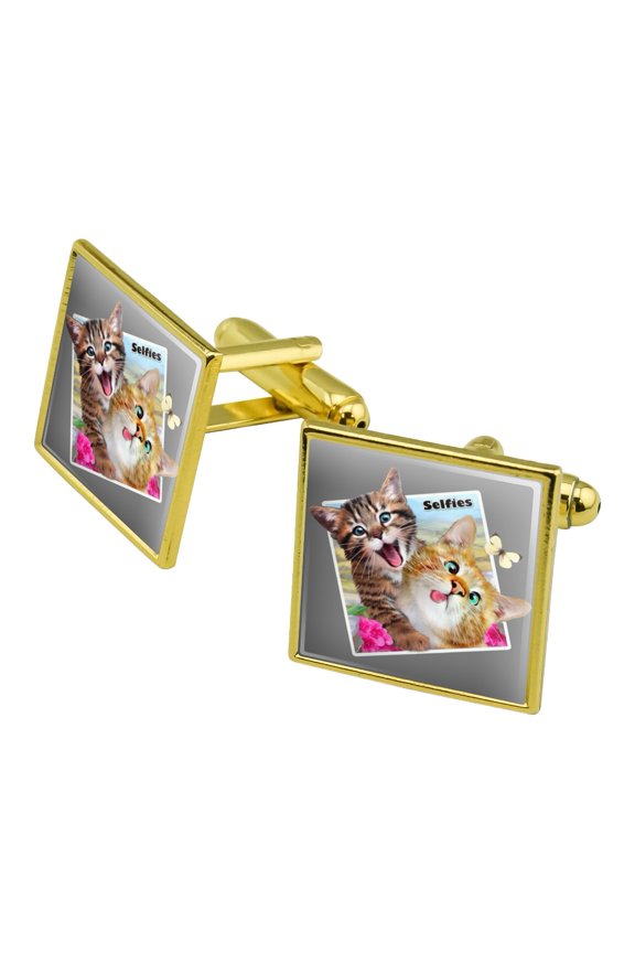 Kittens Selfie Picture Square Cufflink Set - Silver or Gold