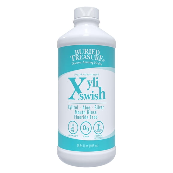 Buried Treasure Xyli Swish - Peppermint Flavor, 16oz - Natural Mouth Rinse, Alcohol & Fluoride Free w/ Xylitol, Aloe & Silver – Oral Care No Burn