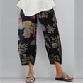 thumbnail image 2 of Aunavey Women's Linen Capri Pants Loose Cropped Wide Leg Pants Floral Lightweight Trousers with Pockets, 2 of 3