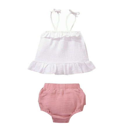 

Fesfesfes Newborn Infant Baby Girls Solid Camisol Vest Ruffled Tops+Shorts Set Outfits