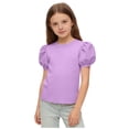thumbnail image 2 of Amidoa Girls T Shirt Puff Sleeve- Short Sleeve Casual Fashion Cute Kids Summer Tops Tees Purple Size 8, 2 of 6