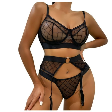 

XHJUN Women Babydoll Garter Belt Sexy Lace Bra and Panty Sets with 2 pieces Teddy Trim Lingerie Sheer Chemise