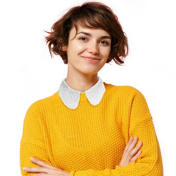 BESTYASH Women's Detachable Cotton Lace Fake Collar Floral Neckline Decoration with 5 Buttons White 38cm Size