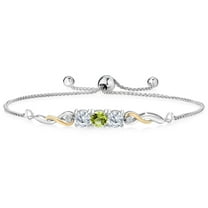 Gem Stone King 925 Sterling Silver and 10K Yellow Gold Green Peridot Tennis Bracelet for Women (1.57 Cttw, Gemstone August Birthstone, Fully Adjustable up to 9 inch)