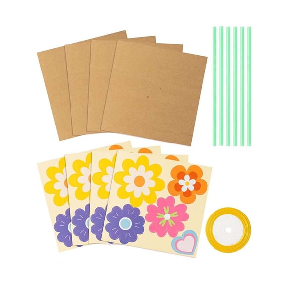 6PCs Flower Bouquet Craft Kit,2026 Mother's Day DIY Flower Greeting Card,Handmade Flowers Craft Supplies with Straws Ribbon And Gel,Bunch of Flowers Thankful Gift Set