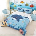 thumbnail image 2 of Manfei Cartoon Whale Fish Coral Full Size Comforter Sets for Kids Boys and Girls, Funny Animal Bedding Sets, Reversible 3pcs, 1 Comforter and 2 Pillowcases, 2 of 6