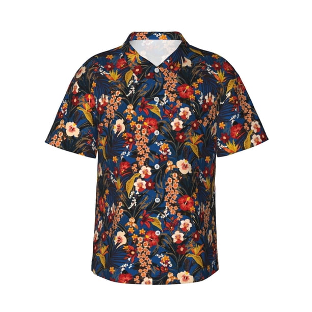 Fotbe Vintage Floral Camisa Hawaiana para Hombre Unisex – Camisa Casual de Verano con Botones de Manga Corta de Algodón y Lino,XX-Large