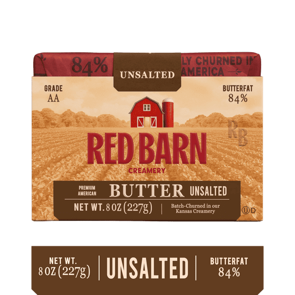 Red Barn Creamery, Premium Unsalted Butter, 8oz Brick