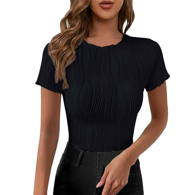 Kcodviy Women's Solid Color Short Womens Shirts Large Casual Slim Fit Top Ladies Tees and Tops Full T Shirts for Women Compression Shirt Women T Shirts Women Set