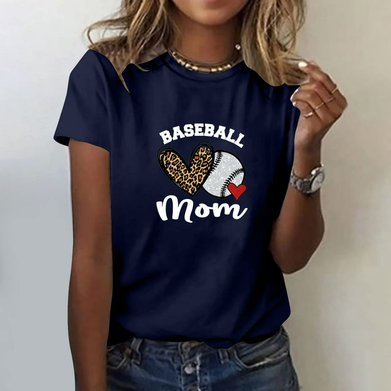 Skpabo 2023 Softball Mom Shirt Women Bleached Tee Funny Letter Print Short Sleeve Cute Softball Graphic Top, Adult Unisex, Size: XL, Blue