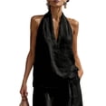 thumbnail image 2 of Cotton Linen Halter Tops for Women Flowy Sleeveless Loose Fitting Tank Top Beach Summer Casual Plain V Neck T Shirts Black 2XL, 2 of 8