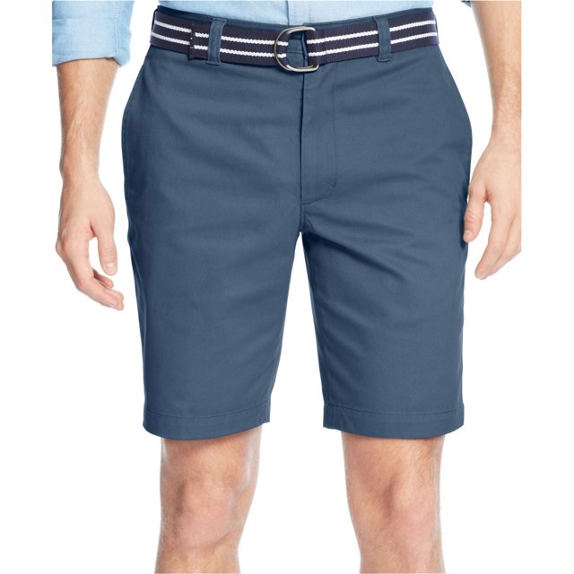 Pantalones cortos tipo chino informales con cinturón y frente plano para hombre de Club Room, azul, 32 Club Room chino