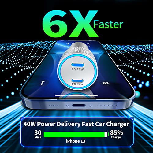Apple MFi Certified Linocell 40W Dual USB C Power Delivery All Metal Rapid Car Charger Adapter with 2Pack Type C to Lightning Cord Quick Car Charging for iPhone/iPad/Airpods iPhone Fast Car Charger 