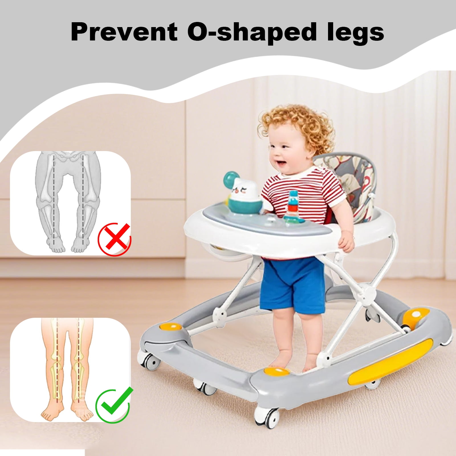 HDUTNGISN Gray 6-in-1 Foldable Baby Walker for 6-24 Months,Bouncer,Tray & Music