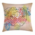thumbnail image 1 of Pug Throw Pillow Cushion Cover, Vibrant Colored Background with Color Splashes and Line Art Design Face of a Pug Print, Decorative Square Accent Pillow Case, 18 X 18 Inches, Multicolor, by Ambesonne, 1 of 2