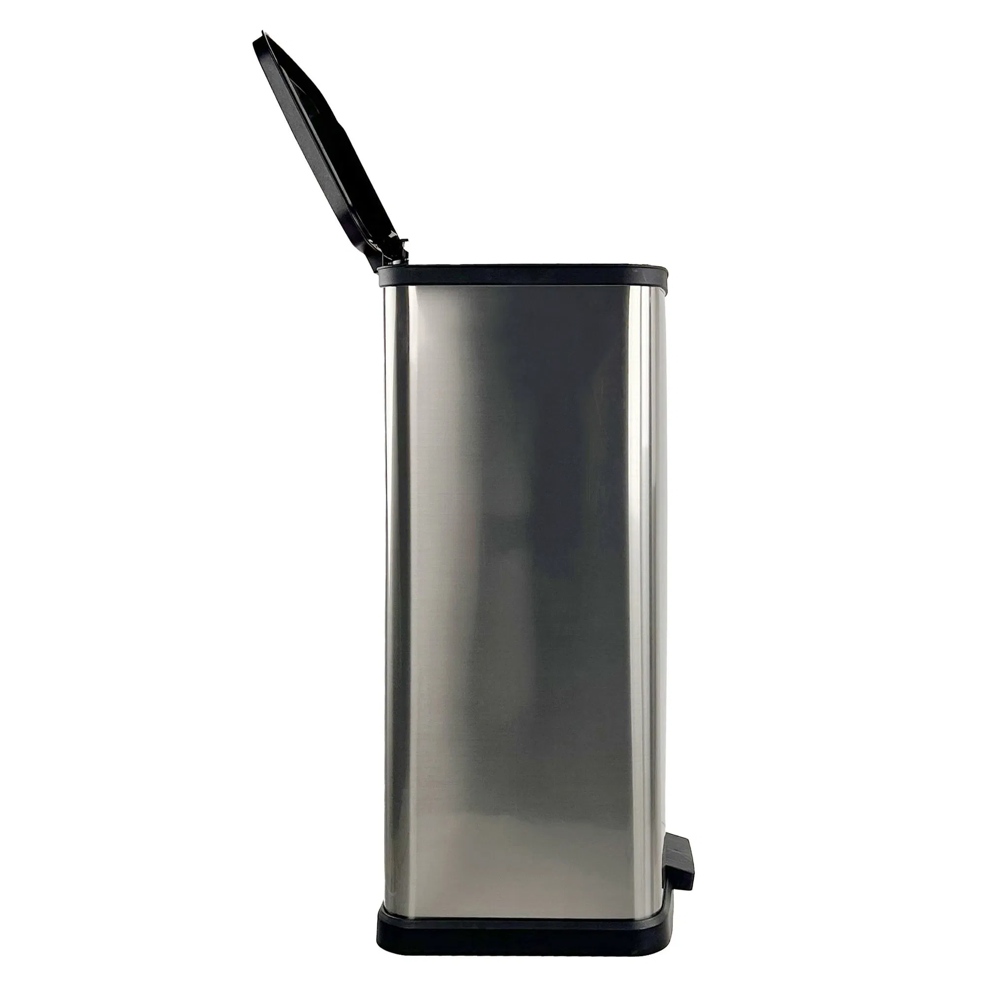 Silver pedal-type trash can, plastic rectangular stepped trash can, 13 gallons, metallic appearance, suitable for offices, dormitories or home environments. Silver