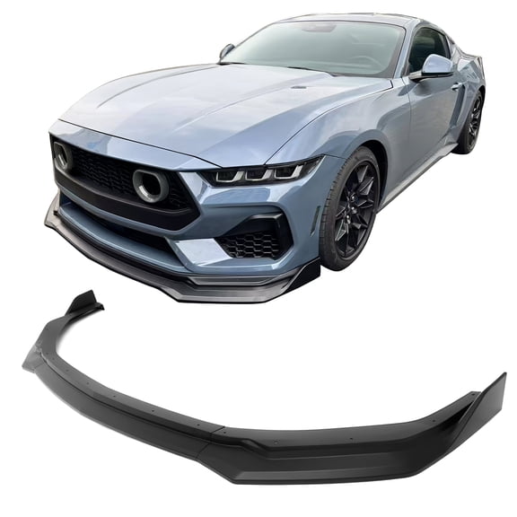 Ikon Motorsports Front Bumper Lip, Compatible with 2024-2026 Ford Mustang, IKON Style ABS Plastic Matte Black Air Dam Chin Spoiler Protector Splitter 3PC