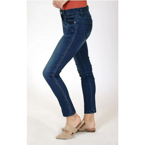 Grace in LA Jeans Women's Distressed Sparkled Side Stripe Junior Fit Skinny Stretch Jeans (24)