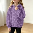 thumbnail image 3 of Girls' Polka‑Dot Print Pullover Hoodie, Long Sleeve Oversized Kids Hooded Sweatshirt, Casual Loose‑Fit for School Wear, Playdates Chilly‑Day Activities Purple 140, 3 of 8
