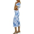 thumbnail image 5 of Coduop Women Floral Midi Dress Short Puff Sleeve Square Neck Bodycon Ruffle Mermaid Smocked Dress, 5 of 9